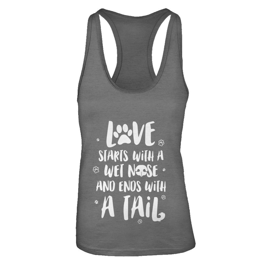 Love Starts With A Wet Nose Dog Puppy Love-T-Shirt & Tank Top-Women's Ideal Racerback Tank-Dark Grey