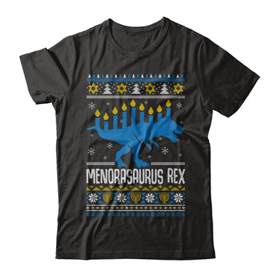 Funny Ugly Hanukkah Dinosaur T-Rex Menorasaurus Sweater-T-Shirt & Sweatshirt-Premium T-Shirt-Black