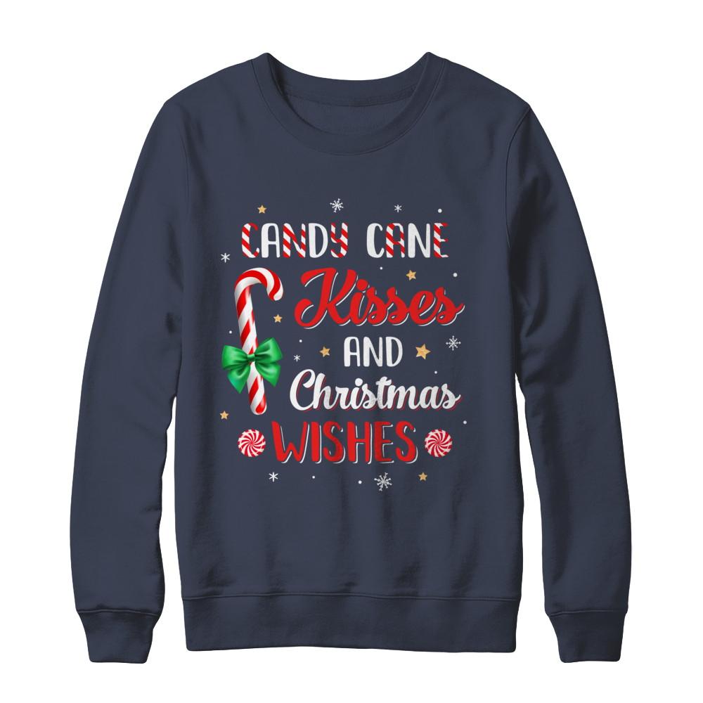 Candy Cane Kisses And Christmas Wishes Gifts-T-Shirt & Sweatshirt-Crewneck Sweatshirt-Navy
