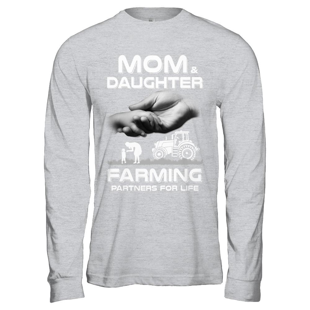 Farmer Mom And Daughter Farming Partners For Life Mothers Day-T-Shirt & Hoodie-Long Sleeve T-Shirt-Sport Grey