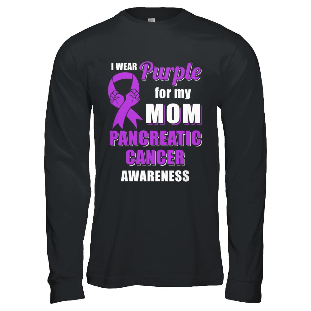 I Wear Purple For My Mom Pancreatic Cancer Son Daughter-T-Shirt & Hoodie-Long Sleeve T-Shirt-Black