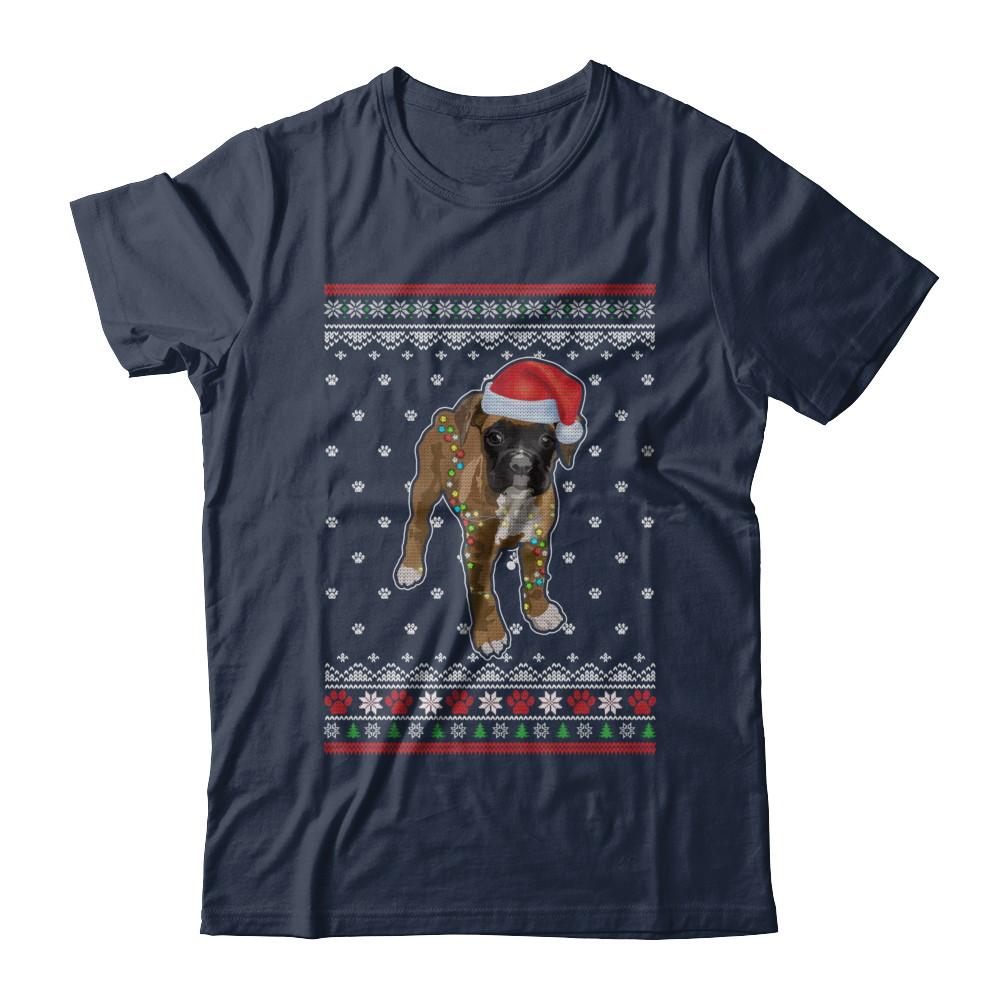 Boxer Christmas Ugly Sweater Lights Dog Xmas Gift-T-Shirt & Sweatshirt-Classic T-Shirt-Navy