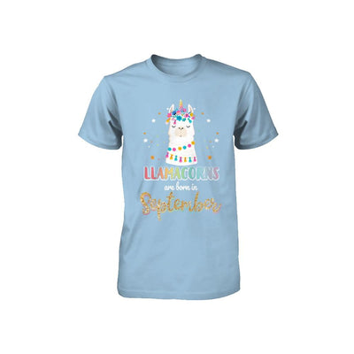 Llama Unicorn Llamacorns Born In September Birthday Gift Youth-Youth Shirt-Toddler T-Shirt-Light Blue