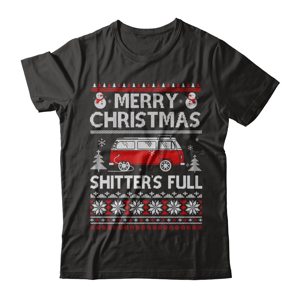 Merry Christmas Shitters Full Ugly Sweater-T-Shirt & Sweatshirt-Premium T-Shirt-Black