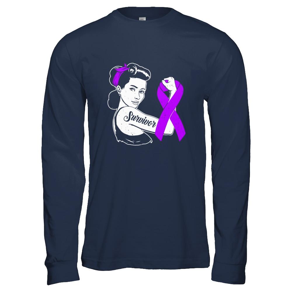 We Can Cure It Purple Alzheimer's Awareness Survivor-T-Shirt & Hoodie-Long Sleeve T-Shirt-Navy