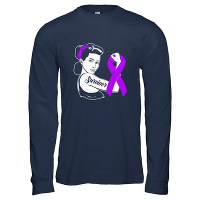 We Can Cure It Purple Alzheimer's Awareness Survivor-T-Shirt & Hoodie-Long Sleeve T-Shirt-Navy