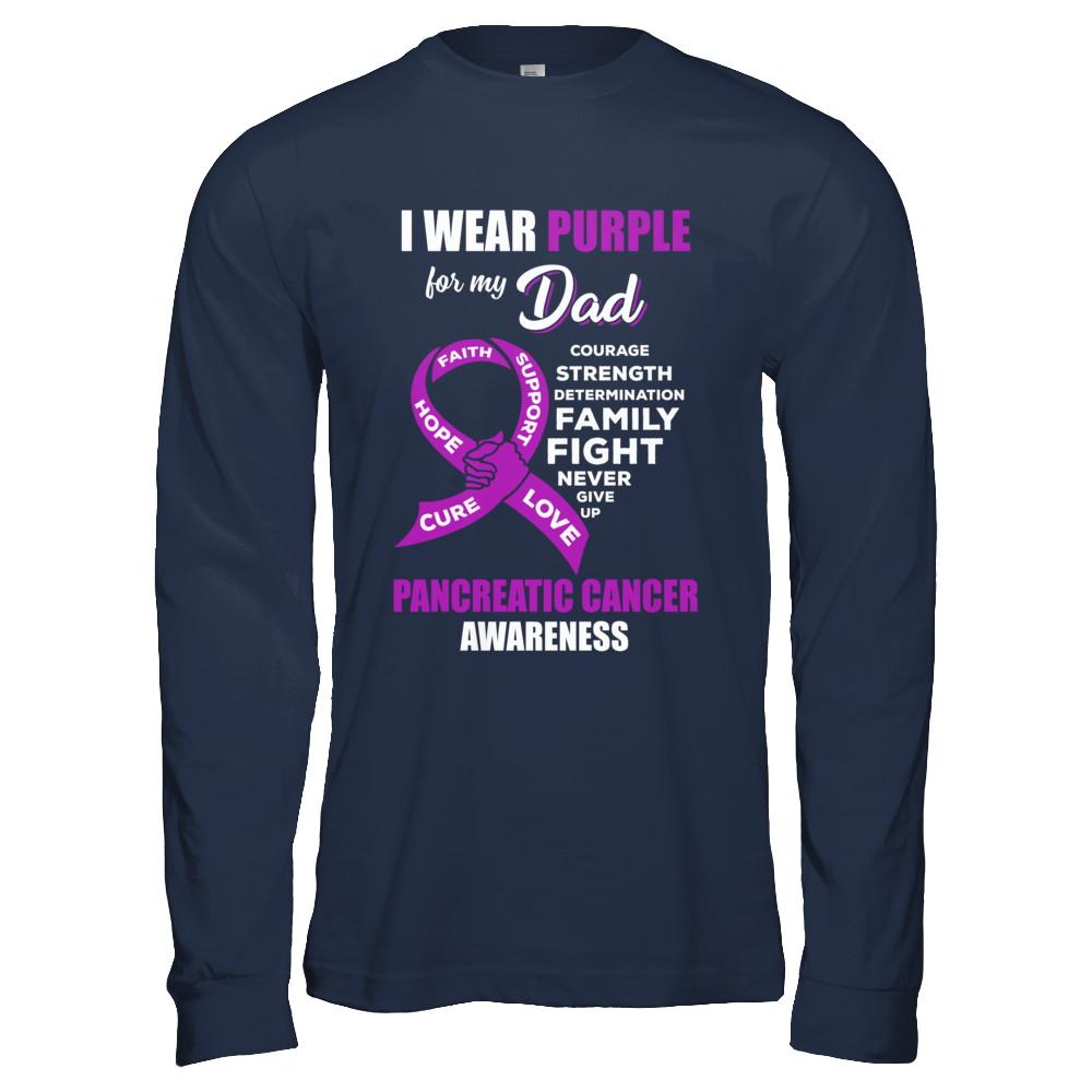 Pancreatic Cancer I Wear Purple For My Dad Son Daughter-T-Shirt & Hoodie-Long Sleeve T-Shirt-Navy