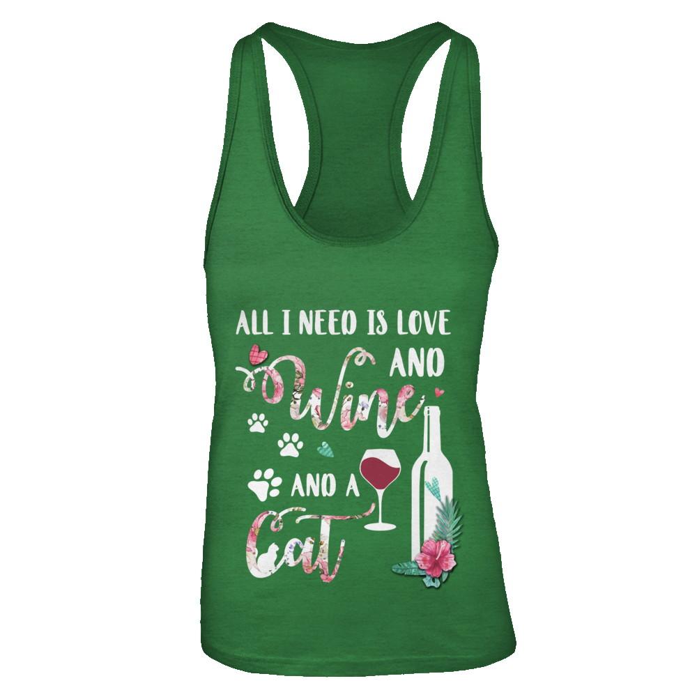 All I Need Is Love And Wine And A Cat-T-Shirt & Tank Top-Women's Ideal Racerback Tank-Kelly Green