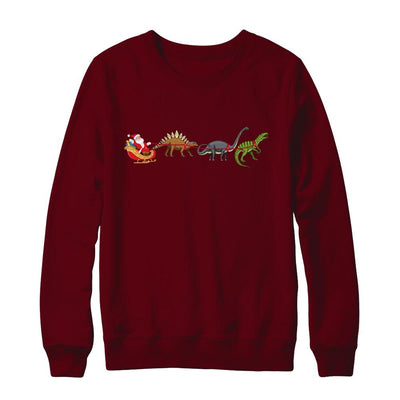 Xmas Cool Santa Sleigh Dinosaur Christmas Gift-T-Shirt & Sweatshirt-Crewneck Sweatshirt-Maroon