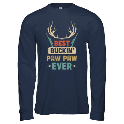 Vintage Best Buckin' Paw Paw Ever Deer Hunting-T-Shirt & Hoodie-Long Sleeve T-Shirt-Navy