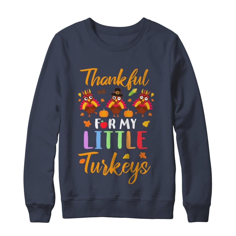 Thanksgiving Thankful For My Little Turkeys-T-Shirt & Sweatshirt-Crewneck Sweatshirt-Navy