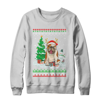 Cute Reindeer Bulldog Christmas Puppie Dog Sweater-T-Shirt & Sweatshirt-Crewneck Sweatshirt-White