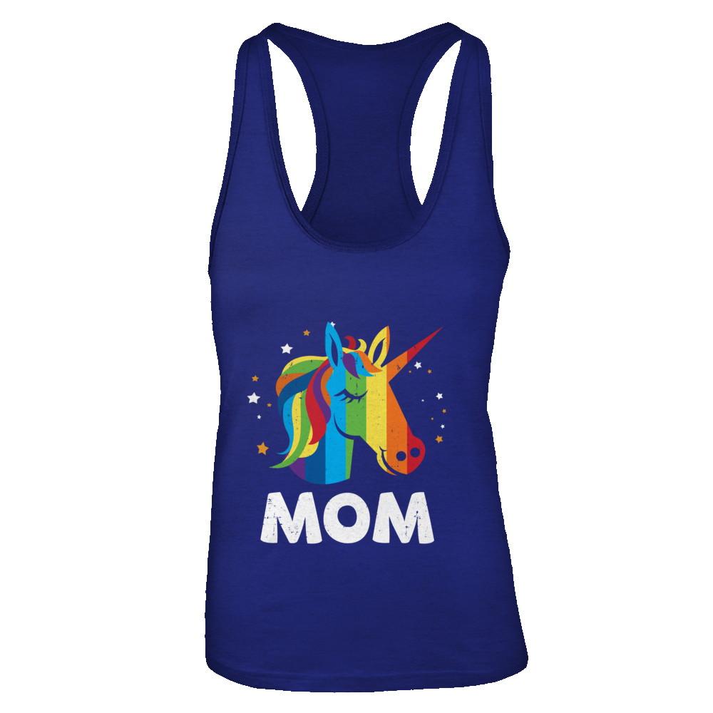 LGBT Pride Lesbian Gay Proud Mom Unicorn-T-Shirt & Tank Top-Women's Ideal Racerback Tank-Royal