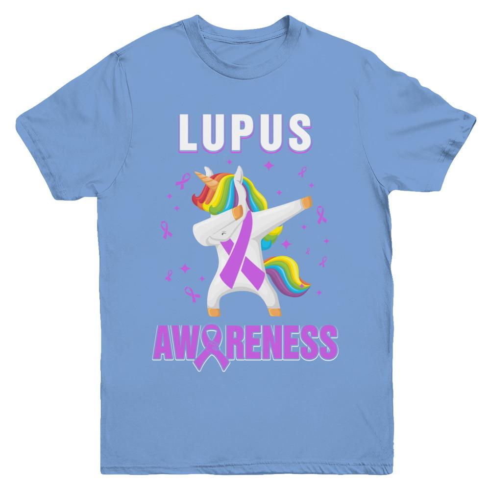 Inspirational Lupus Awareness Unicorn Support Youth-Youth Shirt-Youth T-Shirt-Carolina Blue