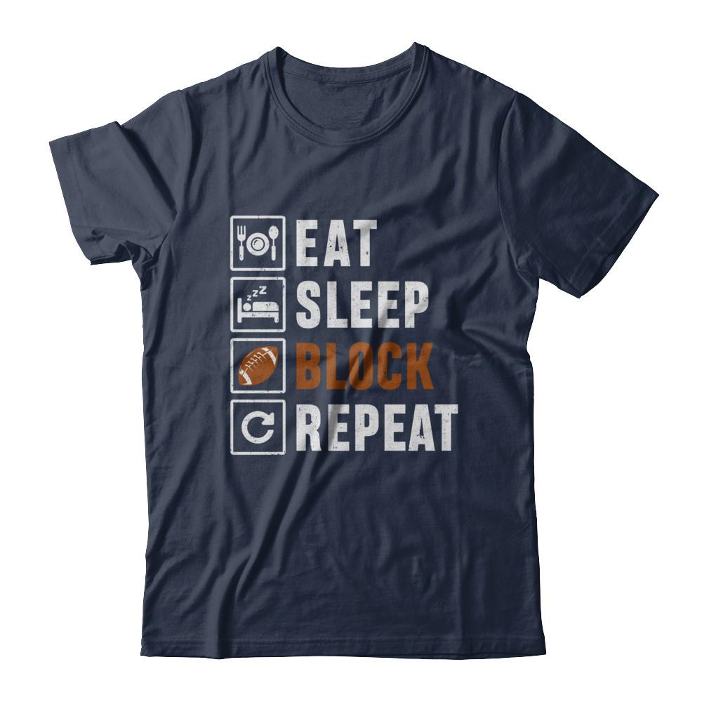 Funny Eat Sleep Block Repeat Football Gifts-T-Shirt & Hoodie-Classic T-Shirt-Navy