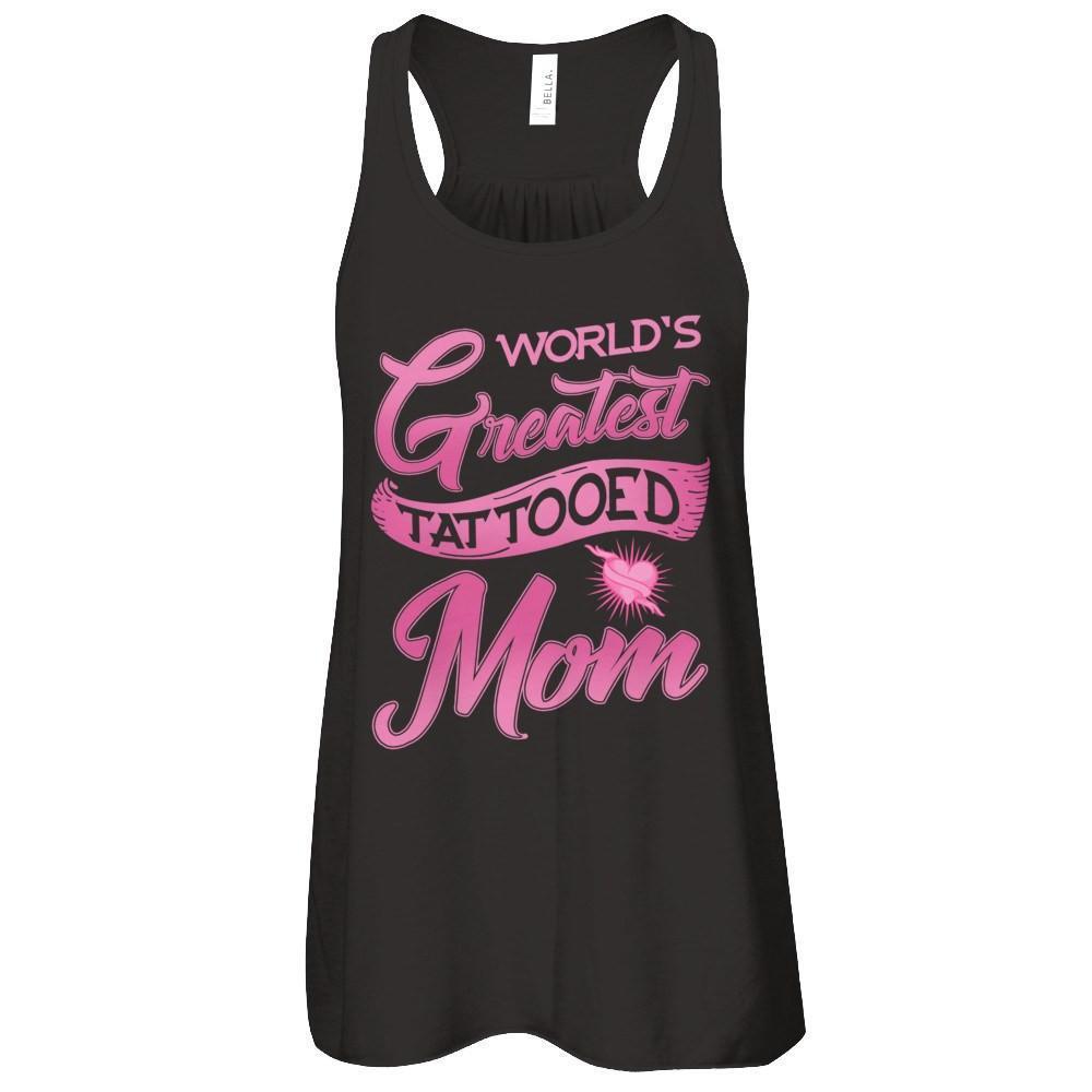 World's Greatest Tattooed Mom-T-Shirt & Tank Top-Women's Flowy Racerback Tank-Black