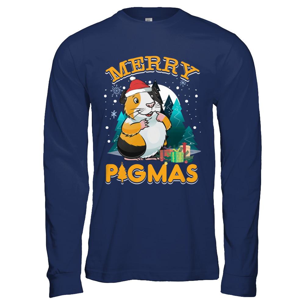 Merry Pigmas Funny Guinea Pig-T-Shirt & Hoodie-Long Sleeve T-Shirt-Navy