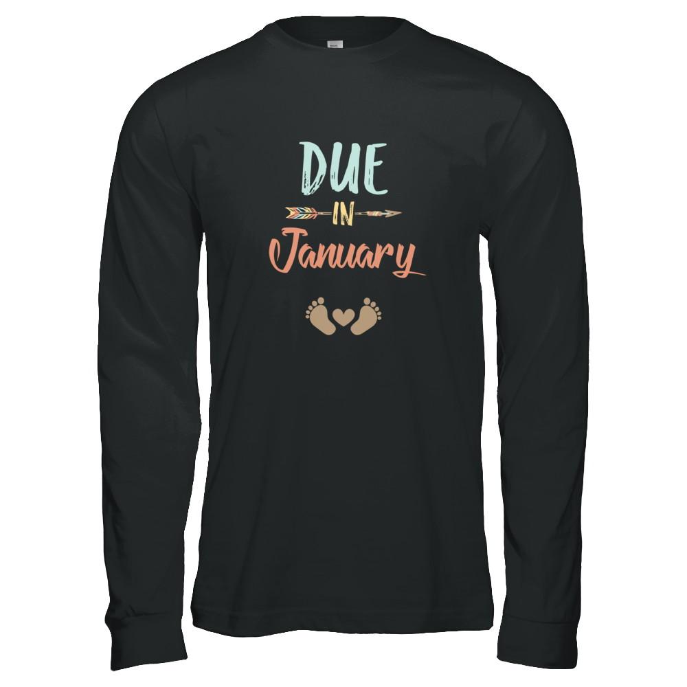 Due Date January 2021 Announcement Mommy Bump Pregnancy-T-Shirt & Tank Top-Long Sleeve T-Shirt-Black