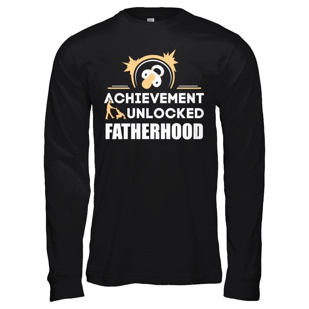 Achievement Unlocked Fatherhood First Time Dad-T-Shirt & Hoodie-Long Sleeve T-Shirt-Black