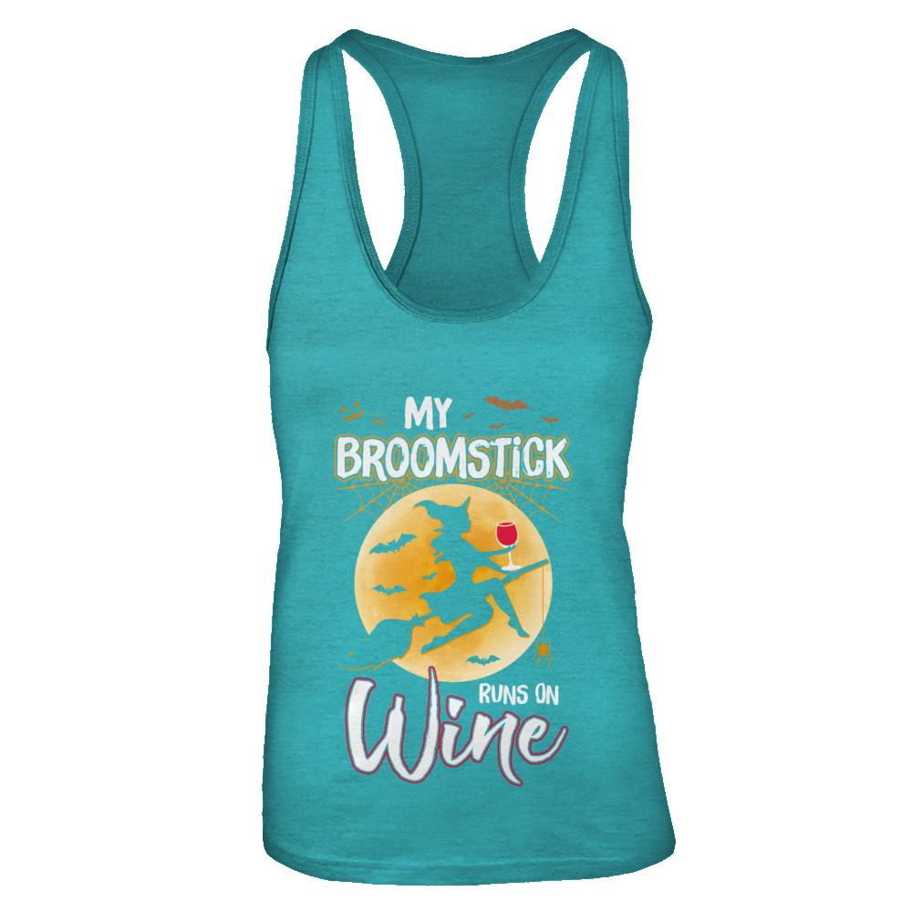 Funny Halloween My Broomstick Runs On Wine Witch-T-Shirt & Tank Top-Women's Ideal Racerback Tank-Tahiti Blue