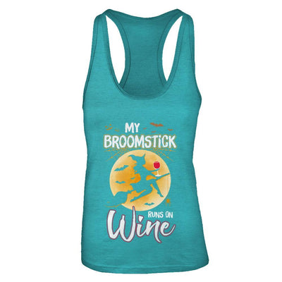 Funny Halloween My Broomstick Runs On Wine Witch-T-Shirt & Tank Top-Women's Ideal Racerback Tank-Tahiti Blue