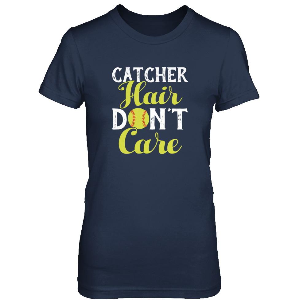 Catcher Hair Don't Care Softball-T-Shirt & Tank Top-Women's T-Shirt-Navy