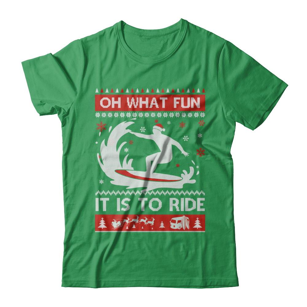 Oh What Fun It Is To Ride Sweater Christmas Surfing-T-Shirt & Sweatshirt-Premium T-Shirt-Kelly Green