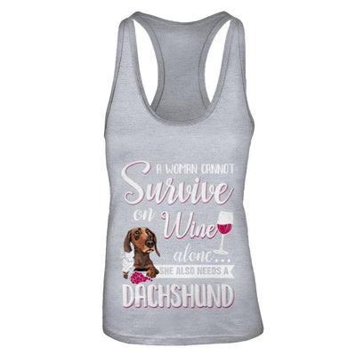 A Woman Can't Survive On Wine Alone Dachshund Dog-T-Shirt & Tank Top-Women's Ideal Racerback Tank-Heather Grey