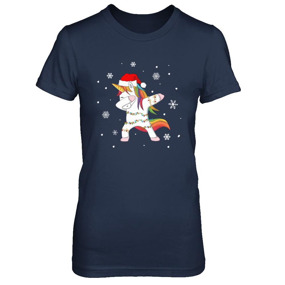 Dabbing Unicorn Ugly Christmas Sweater Girls-T-Shirt & Sweatshirt-Women's T-Shirt-Navy