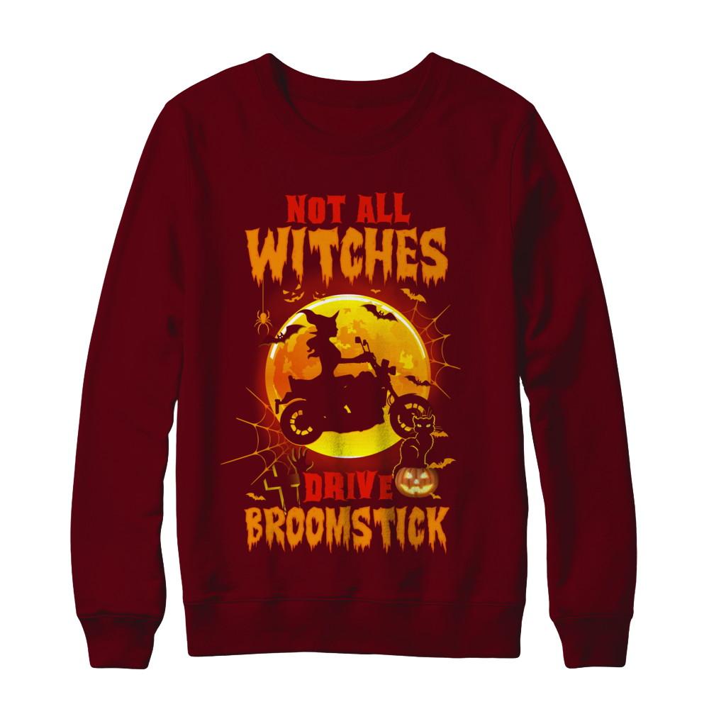 Not All Witches Drive Broom Funny Halloween Biker-T-Shirt & Sweatshirt-Crewneck Sweatshirt-Maroon
