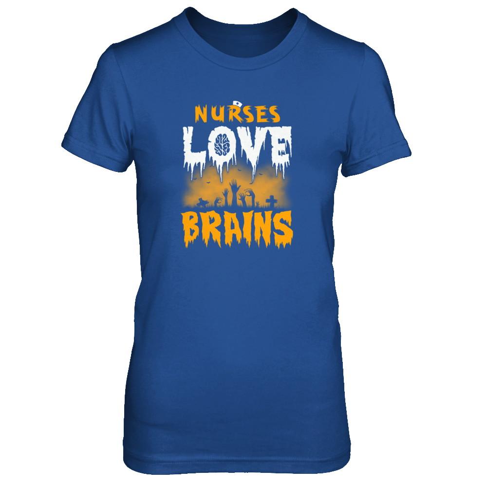 Nurses Love Brains Halloween-T-Shirt & Tank Top-Women's T-Shirt-Royal