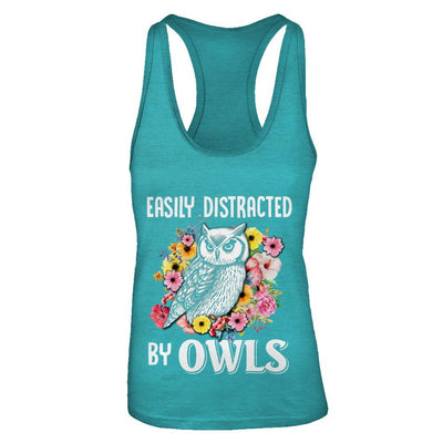Easily Distracted By Owls-T-Shirt & Tank Top-Women's Ideal Racerback Tank-Tahiti Blue