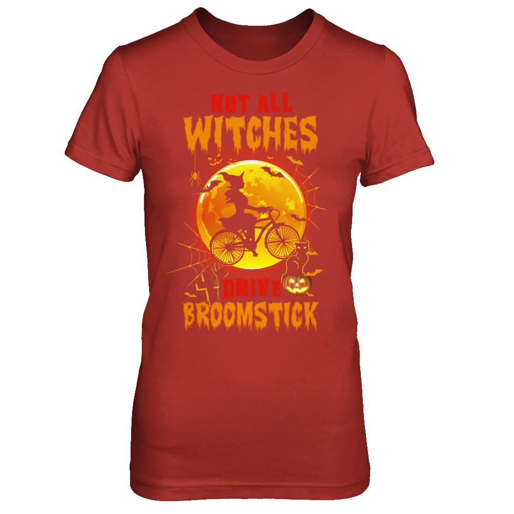 Not All Witches Drive Broom Funny Halloween Bicycle-T-Shirt & Sweatshirt-Women's T-Shirt-Red
