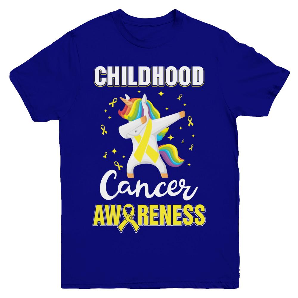 Inspirational Childhood Cancer Awareness Unicorn Support Youth-Youth Shirt-Youth T-Shirt-Navy