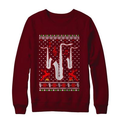 Santa Saxophone Ugly Christmas Sweater Gifts-T-Shirt & Sweatshirt-Crewneck Sweatshirt-Maroon