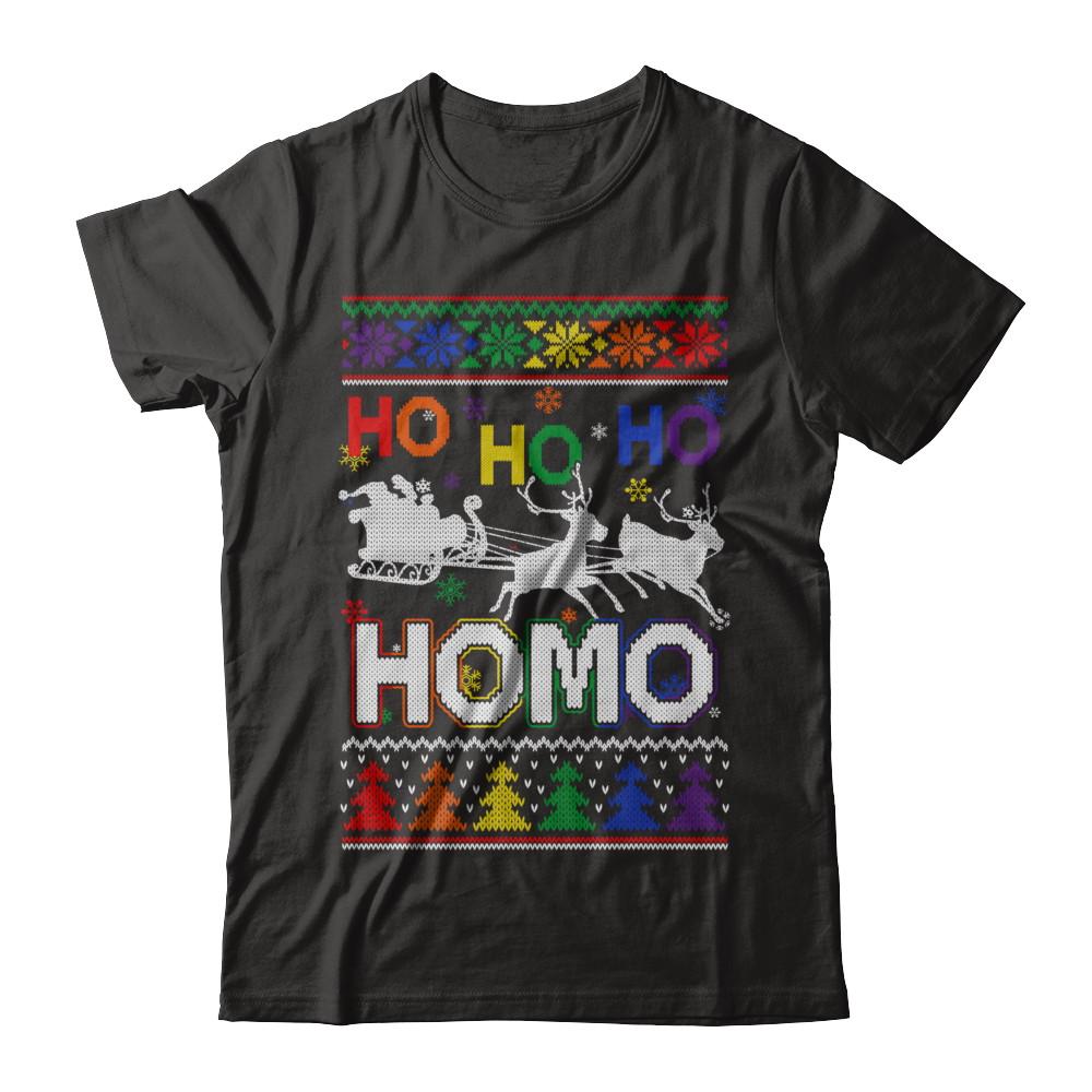 Ho Ho Ho Homo Santa LGBT Gay Ugly Christmas Sweater-T-Shirt & Sweatshirt-Premium T-Shirt-Black