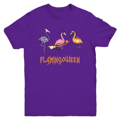 Funny Flamingo Halloween Flamingoween Youth-Youth Shirt-Youth T-Shirt-Purple