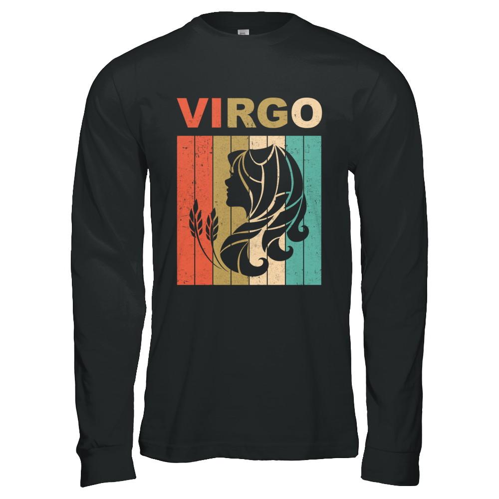 Vintage Virgo Zodiac August September Birthday Gift-T-Shirt & Hoodie-Long Sleeve T-Shirt-Black