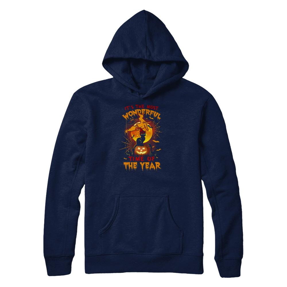 Halloween Cat It's The Most Wonderful Time Of The Year Witches-T-Shirt & Tank Top-Pullover Hoodie-Navy