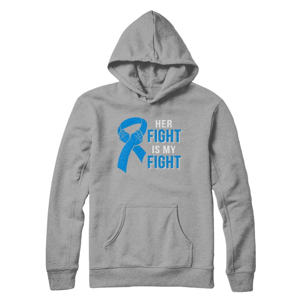 Her Fight Is My Fight Colon Cancer Blue Ribbon Awareness-T-Shirt & Hoodie-Pullover Hoodie-Light Steel