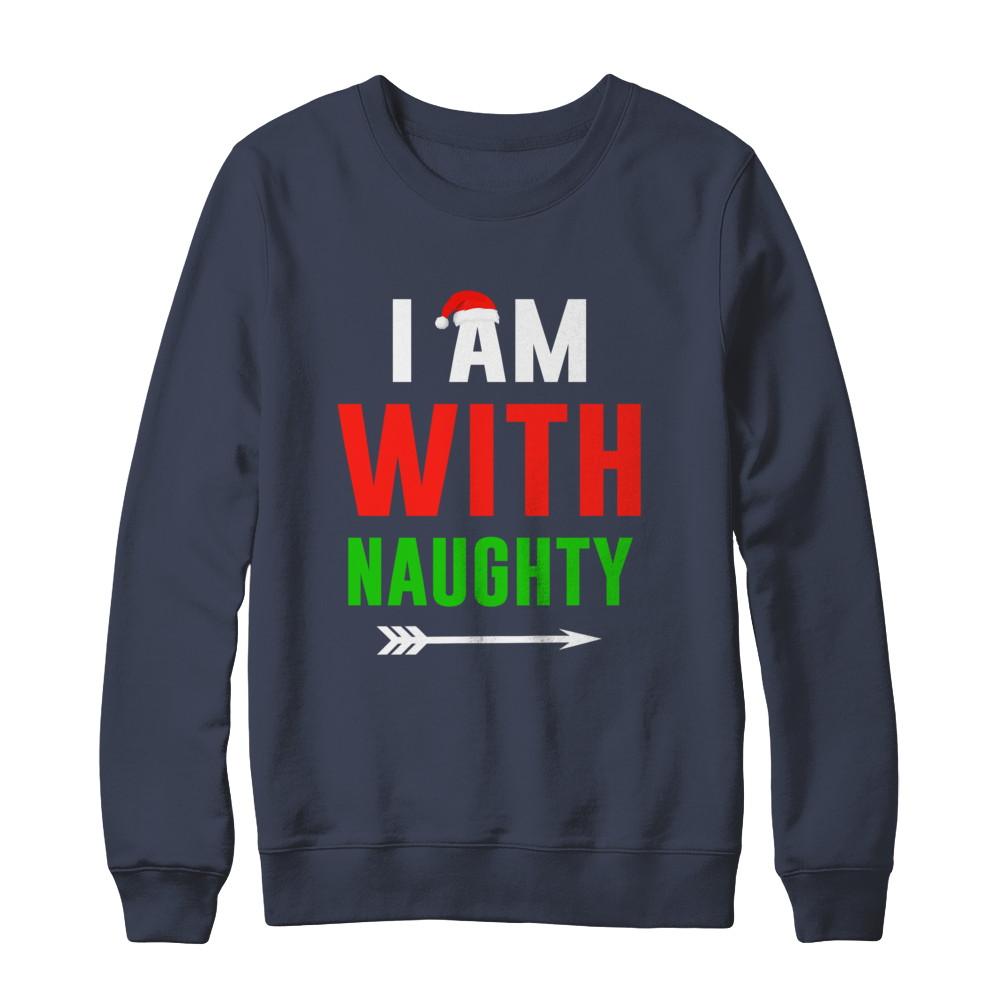 I'm With Naughty Matching Christmas Couples Pajamas-T-Shirt & Sweatshirt-Crewneck Sweatshirt-Navy