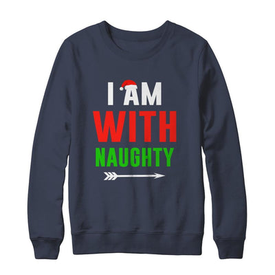 I'm With Naughty Matching Christmas Couples Pajamas-T-Shirt & Sweatshirt-Crewneck Sweatshirt-Navy