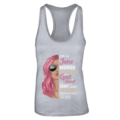 Im A June Woman I Have 3 Sides June Girl Birthday Gift-T-Shirt & Tank Top-Women's Ideal Racerback Tank-Heather Grey