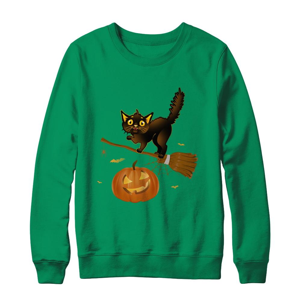 Happy Halloween Cat Pumpkin Gift-T-Shirt & Sweatshirt-Crewneck Sweatshirt-Irish Green