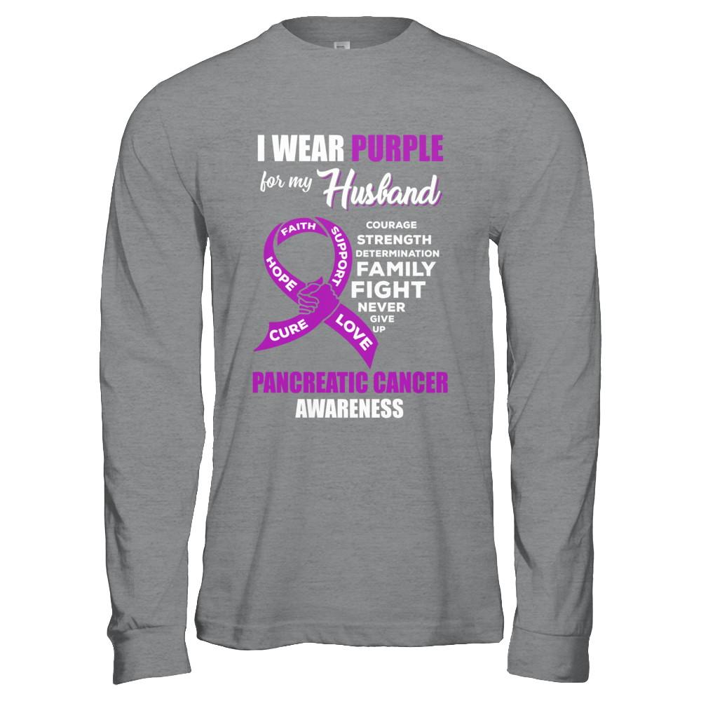 Pancreatic Cancer I Wear Purple For My Husband Wife-T-Shirt & Hoodie-Long Sleeve T-Shirt-Sport Grey