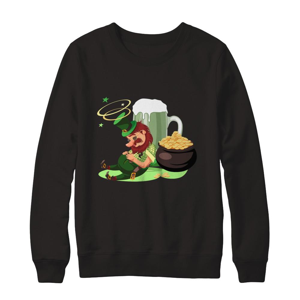 Leprechaun Drinking Green Beer Saint Patricks Day-T-Shirt & Hoodie-Crewneck Sweatshirt-Black