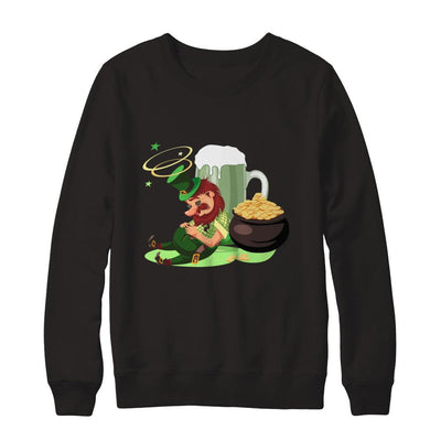 Leprechaun Drinking Green Beer Saint Patricks Day-T-Shirt & Hoodie-Crewneck Sweatshirt-Black