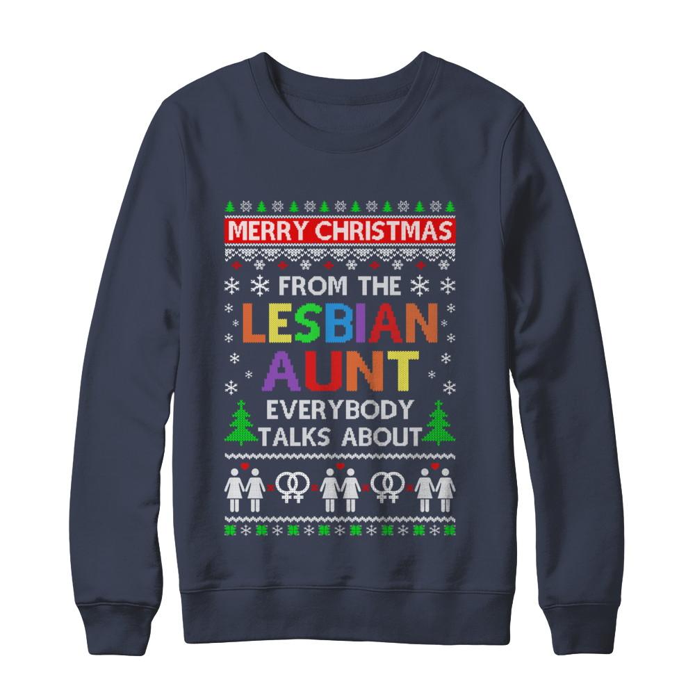LGBT Merry Christmas From Lesbian Aunt Ugly Christmas Sweater-T-Shirt & Sweatshirt-Crewneck Sweatshirt-Navy
