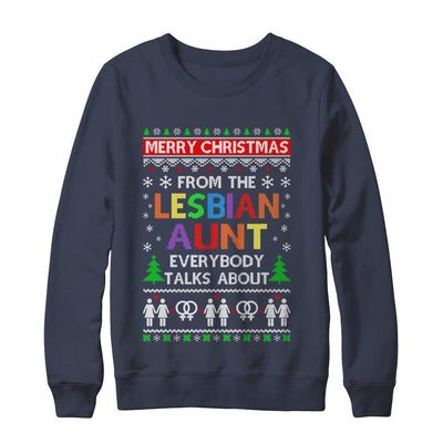 LGBT Merry Christmas From Lesbian Aunt Ugly Christmas Sweater-T-Shirt & Sweatshirt-Crewneck Sweatshirt-Navy