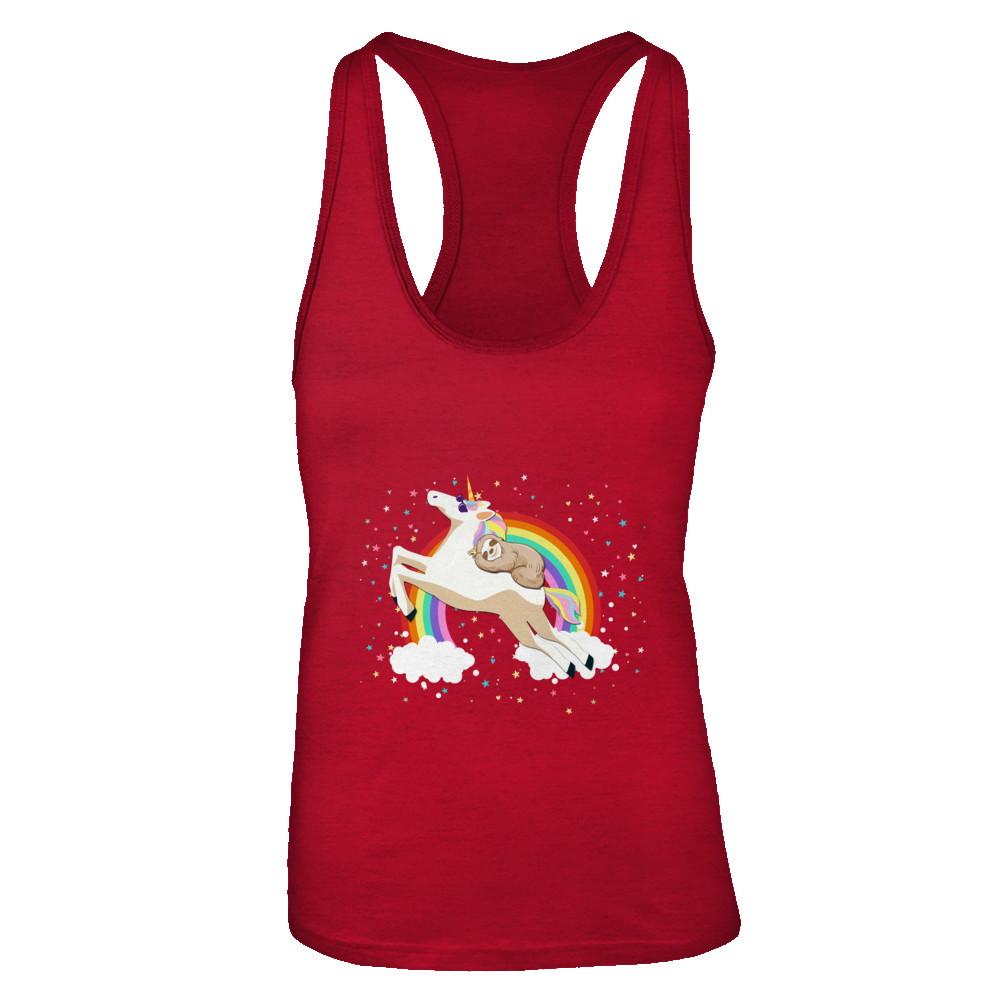 Funny Sloth Riding Unicorn Lover-T-Shirt & Tank Top-Women's Ideal Racerback Tank-Red